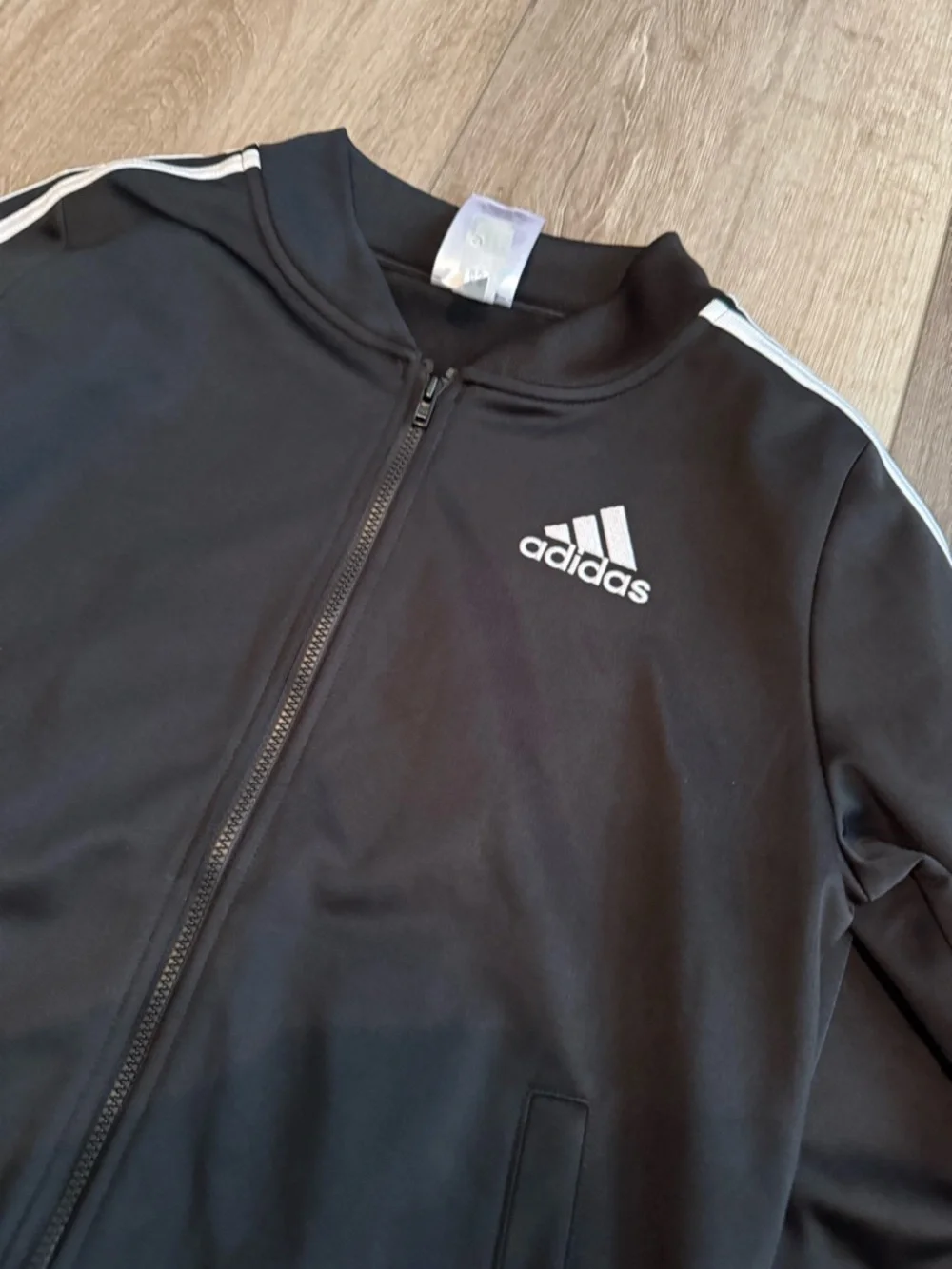 adidas Black Kids Track Jacket with White Shoulder Stripes